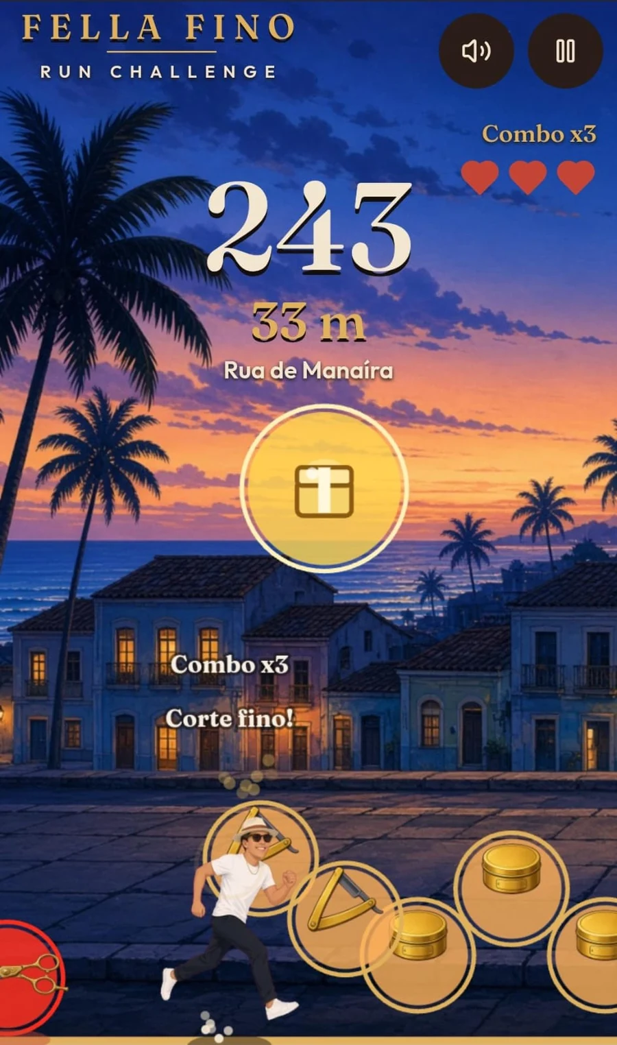 Gameplay do Fella Fino Run Challenge em formato vertical